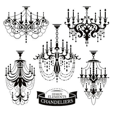 Set of chandelier silhouettes vector illustration Stock Photo - Budget Royalty-Free & Subscription, Code: 400-08037730