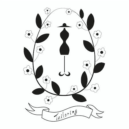 rocksana (artist) - Tailoring emblem with mannequin or dummy. Floral wreath and banner. Fashion and tailoring logo design. Vector illustration Foto de stock - Super Valor sin royalties y Suscripción, Código: 400-08038017