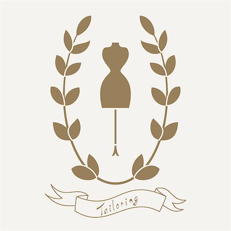 simsearch:400-05683268,k - Tailoring emblem with mannequin or dummy. Floral wreath and banner. Fashion and tailoring logo design. Vector Photographie de stock - Aubaine LD & Abonnement, Code: 400-08038020