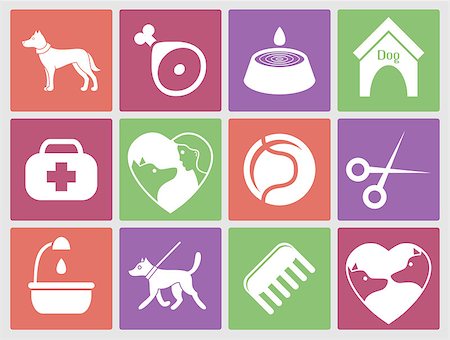 simsearch:400-08346248,k - Dog icons set for web, mobile application design. Pet animal silhouette and what dogs need. Vector illustration in flat style Stock Photo - Budget Royalty-Free & Subscription, Code: 400-08038087