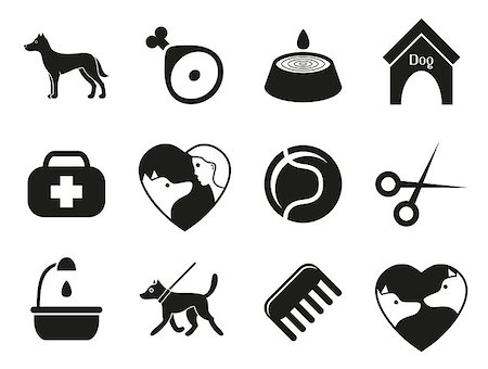 simsearch:400-08346248,k - Dog icons set for web, mobile application design. Pet animal silhouette and what dogs need. Vector illustration in flat style Stock Photo - Budget Royalty-Free & Subscription, Code: 400-08038088