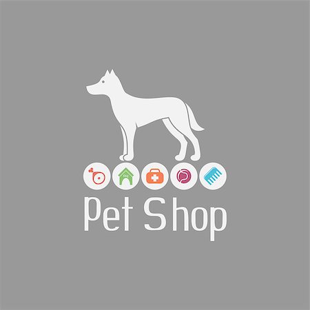 simsearch:400-08346248,k - Pet shop logo with doggy sign and what dog needs for pet salon or store icons, vector illustration Stock Photo - Budget Royalty-Free & Subscription, Code: 400-08038089