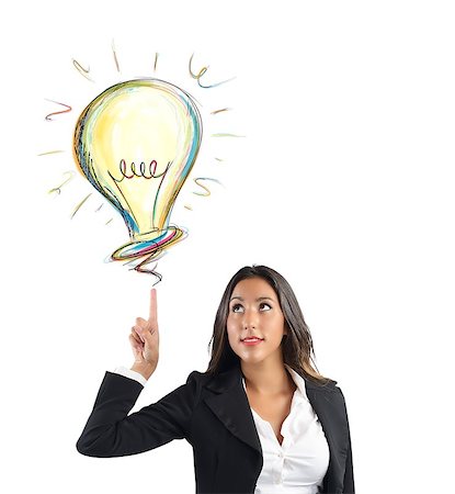 draw light bulb - Businesswoman has an idea for her work Stock Photo - Budget Royalty-Free & Subscription, Code: 400-08038185