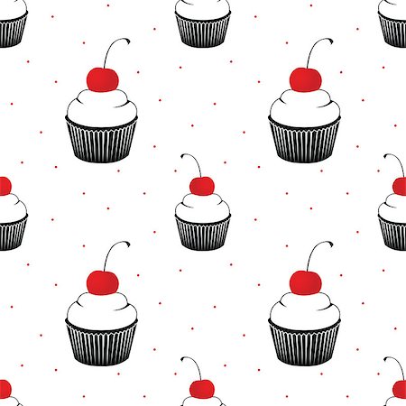 seamless pattern  with cake with cherry on white background Stock Photo - Budget Royalty-Free & Subscription, Code: 400-08038774