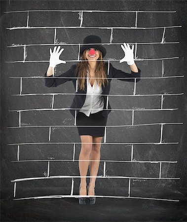 Businesswoman plays to mime imagining a wall Stock Photo - Budget Royalty-Free & Subscription, Code: 400-08038871