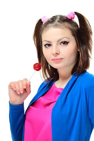 Beautiful young lady with a lollipop on white background Stockbilder - Microstock & Abonnement, Bildnummer: 400-08038925