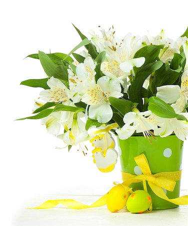 simsearch:400-08036453,k - Bouquet of alstroemeria flowers with Easter eggs on white background Stock Photo - Budget Royalty-Free & Subscription, Code: 400-08038948