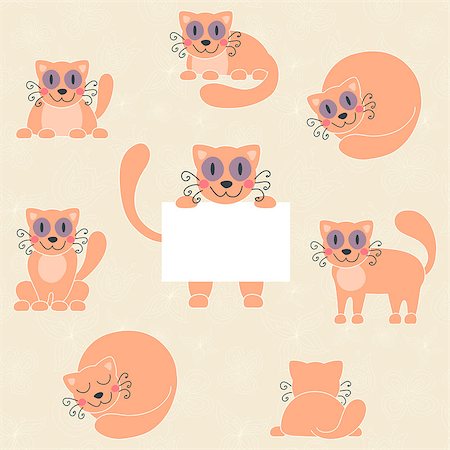 simsearch:400-07050558,k - Cute red kitten set, funny cat with sign, vector illustration Foto de stock - Super Valor sin royalties y Suscripción, Código: 400-08038975
