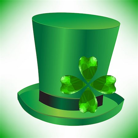 simsearch:400-08039008,k - Four- leaf clover - Irish shamrock St Patrick's Day symbol. Useful for your design. Green glass clover  on green hut. St. Patrick's day green hat isolated on white background. Photographie de stock - Aubaine LD & Abonnement, Code: 400-08039007