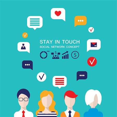 Social network concept People avatars with speech bubbles and business icons for web Vector illustration Stock Photo - Budget Royalty-Free & Subscription, Code: 400-08039037