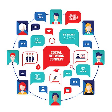 Social network concept People avatars with speech bubbles and business icons for web Vector illustration Foto de stock - Super Valor sin royalties y Suscripción, Código: 400-08039052