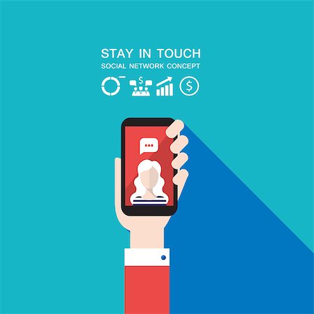 simsearch:400-08037795,k - Hand holding smart phone Social network and communication concept Modern flat design Vector illustration Stock Photo - Budget Royalty-Free & Subscription, Code: 400-08039060