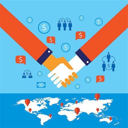 simsearch:400-08289045,k - Handshake and icons for web on world map background Successful business concept Vector illustration Stock Photo - Budget Royalty-Free & Subscription, Code: 400-08039096
