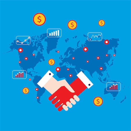 simsearch:400-08289045,k - Handshake and money icons on world map background Successful business concept Vector illustration Stock Photo - Budget Royalty-Free & Subscription, Code: 400-08039097