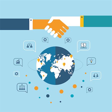 simsearch:400-08289045,k - Handshake and icons for web on world map background Successful business concept Vector illustration Stock Photo - Budget Royalty-Free & Subscription, Code: 400-08039093