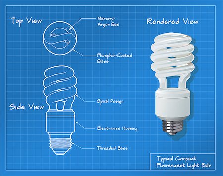 drawing on save electricity - Technical drawing of a small compact fluorescent light bulb. All paths have been converted to shapes. Layer-separated. Photographie de stock - Aubaine LD & Abonnement, Code: 400-08039154