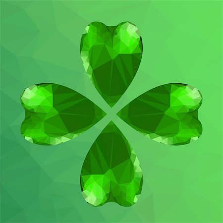 simsearch:400-08039008,k - Four- leaf clover - Irish shamrock St Patrick's Day symbol. Useful for your design. Green glass clover. St. Patrick's day green leaf  on green polygonal background. Photographie de stock - Aubaine LD & Abonnement, Code: 400-08039273