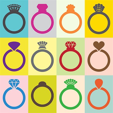 Colorful vector engagement or wedding ring icons collection Stock Photo - Budget Royalty-Free & Subscription, Code: 400-08039297