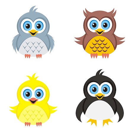 simsearch:400-08557267,k - Colorful vector owl pigeon chicken and penguin illustrations Stock Photo - Budget Royalty-Free & Subscription, Code: 400-08039298