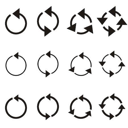 simsearch:400-04955160,k - Black rotating circle arrows collection isolated on white Stock Photo - Budget Royalty-Free & Subscription, Code: 400-08039292