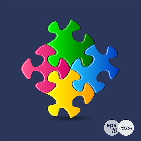 simsearch:400-08096963,k - Vector colorful puzzle pieces joined together on blue Fotografie stock - Microstock e Abbonamento, Codice: 400-08039315