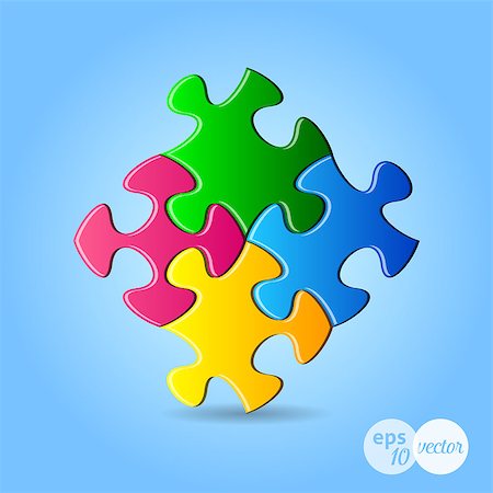 simsearch:400-08096963,k - Vector colorful puzzle pieces joined together with shadow Fotografie stock - Microstock e Abbonamento, Codice: 400-08039316