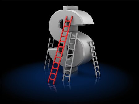 3d illustration of dollar and ladders, business competition concept Stock Photo - Budget Royalty-Free & Subscription, Code: 400-08039370