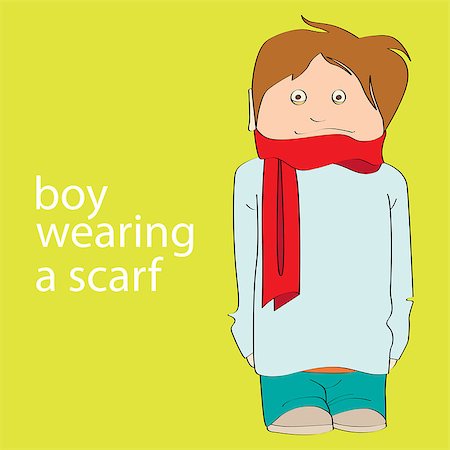 little boy wrapped in a scarf stands and freezes. vector illustration Stock Photo - Budget Royalty-Free & Subscription, Code: 400-08039784