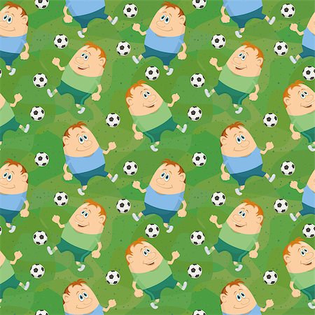 Seamless background with soccer sportsmans running with balls, cartoon characters on green abstract pattern. Vector Stock Photo - Budget Royalty-Free & Subscription, Code: 400-08039977