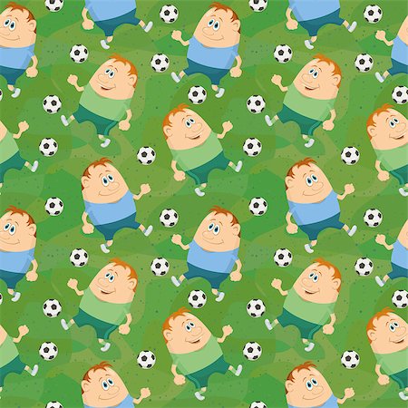 simsearch:400-08752377,k - Seamless background with soccer sportsmans running with balls, cartoon characters on green abstract pattern. Vector Stockbilder - Microstock & Abonnement, Bildnummer: 400-08039977