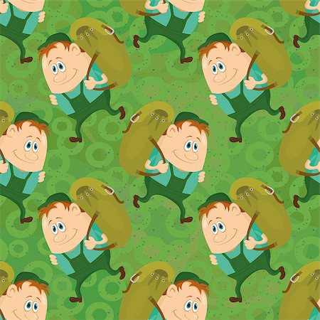 simsearch:400-04557469,k - Seamless background with tourists with backpacks, cartoon characters on green background with abstract pattern. Vector Foto de stock - Super Valor sin royalties y Suscripción, Código: 400-08039978