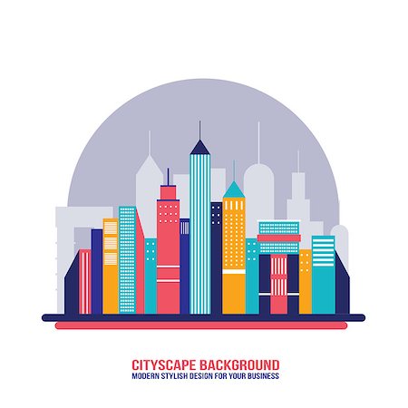 Cityscape background City building silhouettes Modern flat design style Vector illustration Stock Photo - Budget Royalty-Free & Subscription, Code: 400-08031890