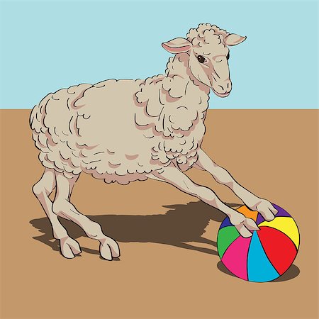 simsearch:400-07614122,k - Sheep playing the ball card, hand drawn illustration over a vintage colored background Stock Photo - Budget Royalty-Free & Subscription, Code: 400-08032051