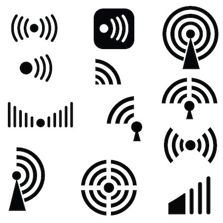 symbols in computers wifi - illustration  with Radio waves silhouettes on white background Stock Photo - Budget Royalty-Free & Subscription, Code: 400-08032175