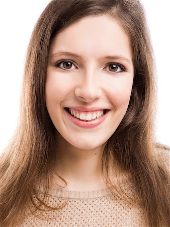 simsearch:400-07054885,k - Portrait of a beautiful young woman smiling, isolated over white background Stockbilder - Microstock & Abonnement, Bildnummer: 400-08032288