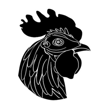 simsearch:400-07047642,k - Cockerel head avatar, chinese zodiac sign, black silhouette isolated on white Stock Photo - Budget Royalty-Free & Subscription, Code: 400-08033325