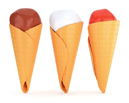 simsearch:400-08503801,k - Three ice creams in waffle cones isolated on white background. 3d render Foto de stock - Royalty-Free Super Valor e Assinatura, Número: 400-08033418