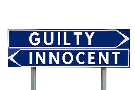 simsearch:400-08033801,k - Blue Direction Signs with choice between Guilty or Innocent isolated on white background Stock Photo - Budget Royalty-Free & Subscription, Code: 400-08033808