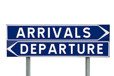 simsearch:400-05730311,k - Blue Direction Signs with choice between arrivals or departures isolated on white background Stockbilder - Microstock & Abonnement, Bildnummer: 400-08033803