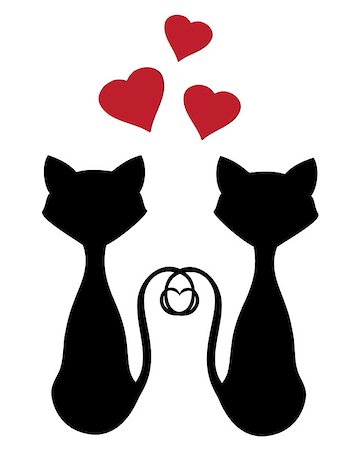 vector cats silhouettes for valentine day Foto de stock - Super Valor sin royalties y Suscripción, Código: 400-08033995