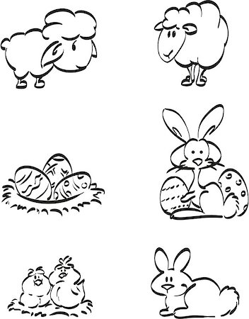 Easter bunny, chickens and of course lambs in a coloring page for little children. Stock Photo - Budget Royalty-Free & Subscription, Code: 400-08044189