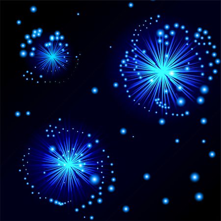 Night sky and blue fireworks. Vector illustration Stock Photo - Budget Royalty-Free & Subscription, Code: 400-08044226