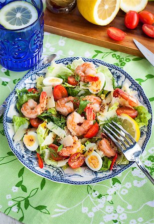 Fresh shrimps, eggs and vegetables salad for lunch Stock Photo - Budget Royalty-Free & Subscription, Code: 400-08044248