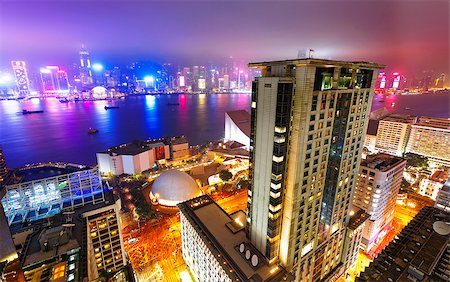 simsearch:400-07669007,k - Hong Kong night view of skyline with reflections at victoria harbor Stock Photo - Budget Royalty-Free & Subscription, Code: 400-08044341
