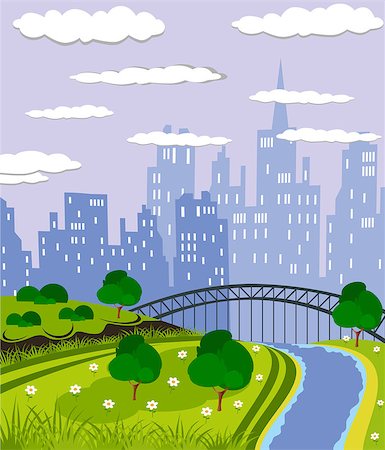 simsearch:400-09110468,k - Cartoon illustration of a summer city park Stockbilder - Microstock & Abonnement, Bildnummer: 400-08044401