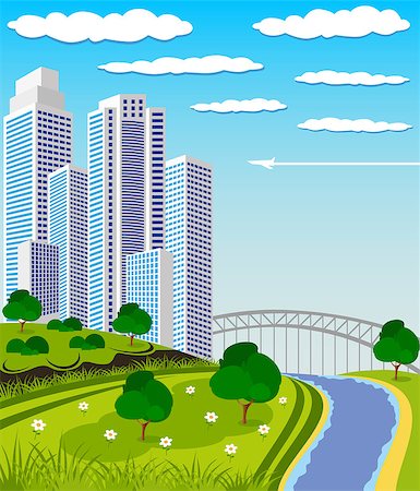 simsearch:400-08045697,k - illustration of a modern city with park Fotografie stock - Microstock e Abbonamento, Codice: 400-08044402