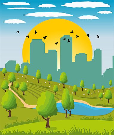 simsearch:400-08050307,k - Cartoon illustration of a summer city park Stockbilder - Microstock & Abonnement, Bildnummer: 400-08044403