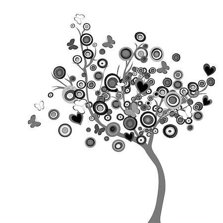 simsearch:400-04725012,k - Stylized black tree with circles and butterflies Stock Photo - Budget Royalty-Free & Subscription, Code: 400-08044609
