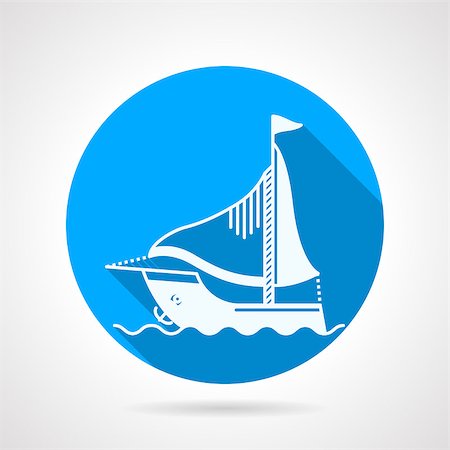 simsearch:400-04604028,k - Flat blue round vector icon with white silhouette sea yacht with sail on gray background. Long shadow design Stockbilder - Microstock & Abonnement, Bildnummer: 400-08044624