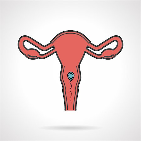 Colored flat vector icon with black contour for fertilization symbol of uterine with spermatozoon on white background. Photographie de stock - Aubaine LD & Abonnement, Code: 400-08044622